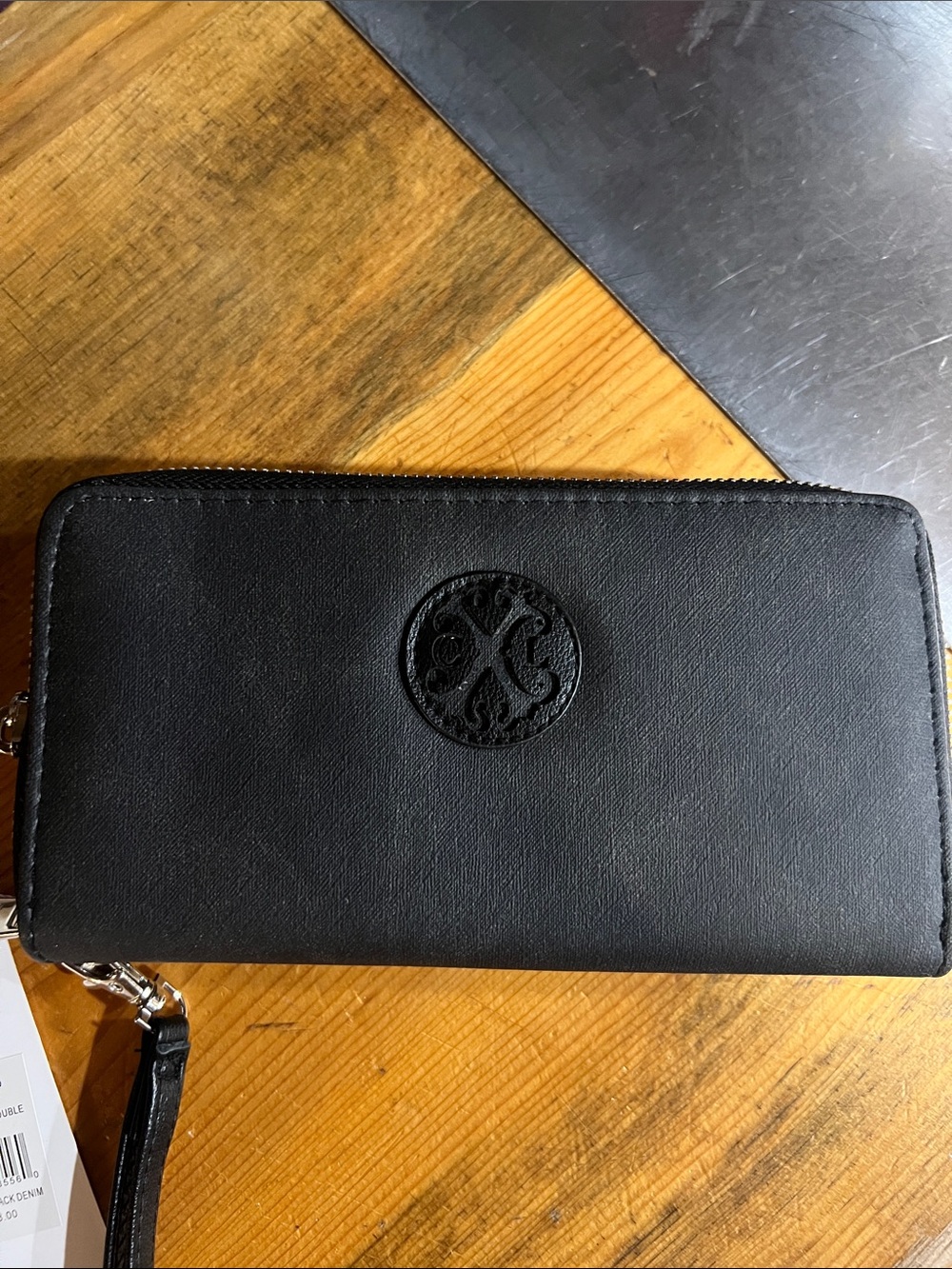 Christian Lacroix Black Double-Zip Wristlet with Silver Hardware